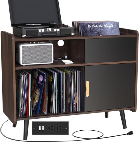Record player stand with vinyl - player,